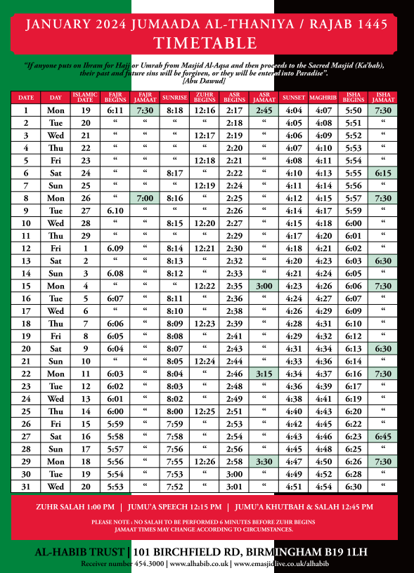 Timetable | Al Habib Trust